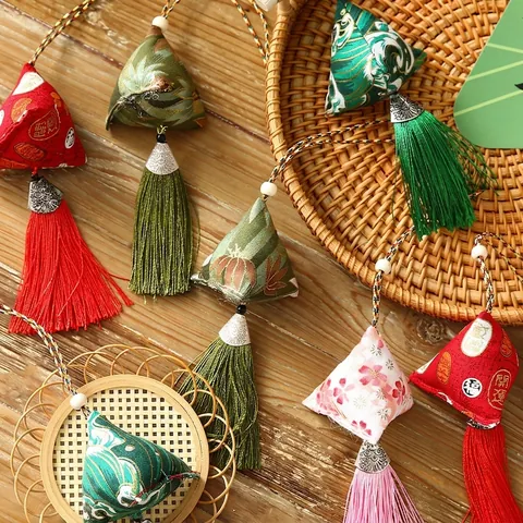 Chinese Style Embroidered Zongzi Scented Sachet Mugwort Mosquito Repellent Hanging Pendant Tassels Home Car Decor