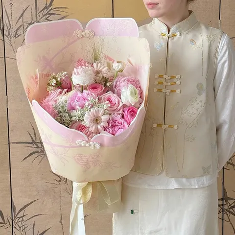 Chinese Style Qipao Flower Wrapping Paper With Pankou Decoration Kapok Paper For Mother's Day Gift Floral Wrap Paper Vintage Oriental Decor