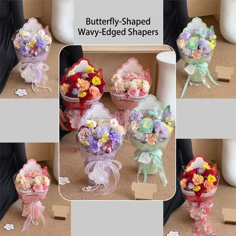 Papel de Embalaje Floral Impermeable de Cartulina para Dar Forma a Ramos de Flores con Borde Ondulado de Mariposa para Floristería