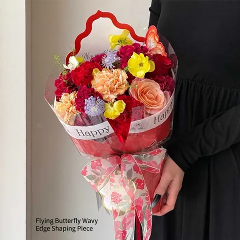 Papel de Embalaje Floral Impermeable de Cartulina para Dar Forma a Ramos de Flores con Borde Ondulado de Mariposa para Floristería