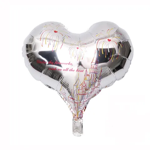 Heart Shaped Aluminum Film Balloon Romantic Fireworks Castle Print Mylar Balloon For Valentine's Day New Year Wedding Party Decoration