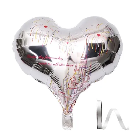 Heart Shaped Aluminum Film Balloon Romantic Fireworks Castle Print Mylar Balloon For Valentine's Day New Year Wedding Party Decoration