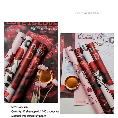 Valentine Day Rose Pattern Waterproof Floral Wrapping Paper DIY Bouquet Gift Packaging Material For Flower Shop Supplies
