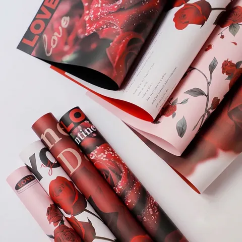 Valentine Day Rose Pattern Waterproof Floral Wrapping Paper DIY Bouquet Gift Packaging Material For Flower Shop Supplies