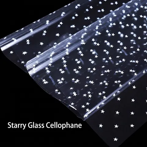Waterproof White Five Pointed Star Transparent Cellophane Bouquet Gift Wrapping Paper Star Pattern Opp Film For Flower Fruit Basket Packaging