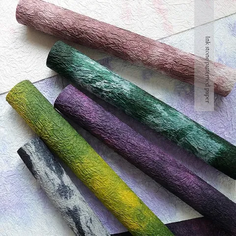 Papel de Regalo para Flores Arrugado Engrosado Patrón de Piedra de Tinta Papel Texturizado para Ramo de Flores DIY