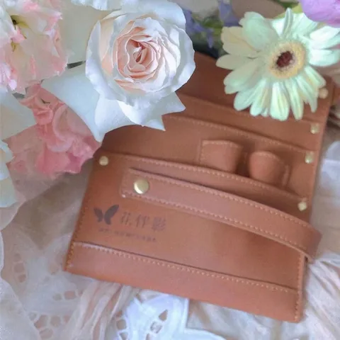 Floral Embroidered Cotton Apron Cowhide Leather Tool Bag For Florist Gardening Kitchen Workwear Women Vintage Work Apron