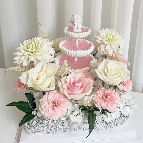Vintage European Angel Wishing Fountain Cake Topper Flower Box DIY Decoration Resin Cherub Ornament For Wedding Party Home Decor