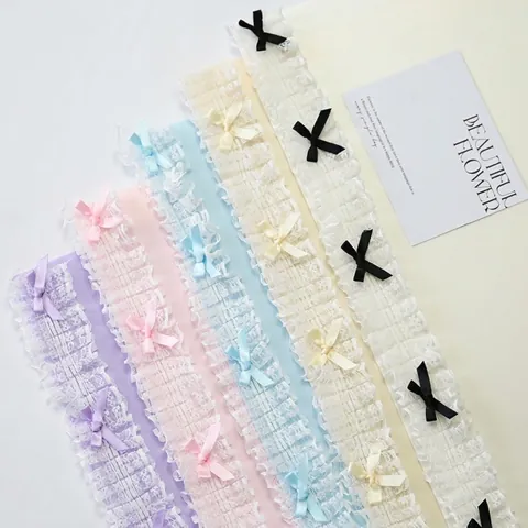 Cute Lolita Style Waterproof Flower Wrapping Paper With Lace Border Bow Ornament Elegant Bouquet Floral Packaging Material