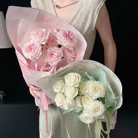 Waterproof Flower Wrapping Paper Synthetic Paper Oil Painting Style Artistic Floral Texture Bouquet Gift Packing Materials