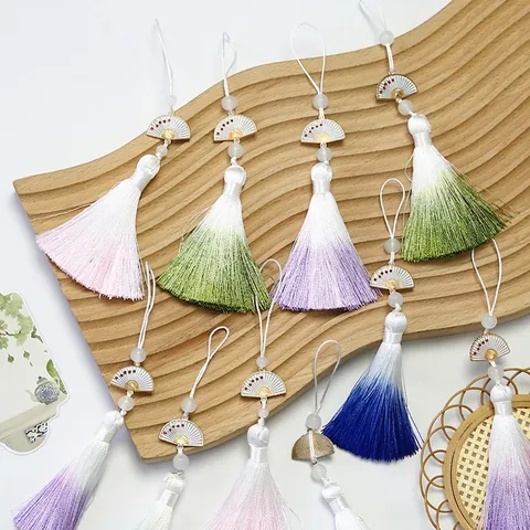 Chinese Style Gradient Tassel Hanging Ornaments With Alloy Floral Fan Pendants For Bouquet Decoration Wedding Party Gift Packaging Ornaments
