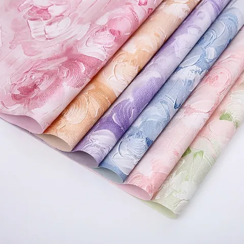 Waterproof Flower Wrapping Paper Synthetic Paper Oil Painting Style Artistic Floral Texture Bouquet Gift Packing Materials