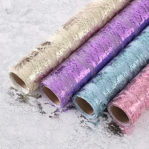 Vergoldeter Hohler Netz-Pailletten-Gaze-Blumen-Verpackung Polyester-Netzrolle DIY Blumenstrauß Geschenkverpackung Hochzeits-Party-Dekor