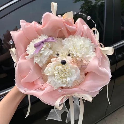 DIY Carnation Puppy Flower Bouquet Material Kit Rose Printed Tissue Paper For Floral Arrangement Gift Packaging Accessory Glue Included