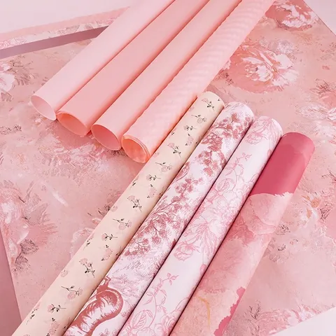 Romantic Pink Flower Wrapping Paper Waterproof Pearlescent Korean Style Bouquet Packaging Material For Valentine Mother Day