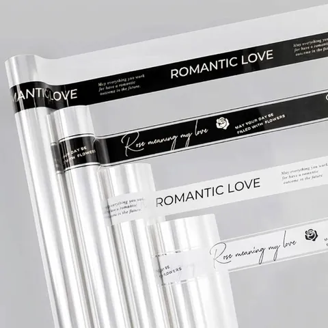 Transparent Waterproof OPP Flower Wrapping Paper With Romantic English Letter Print Floral Packaging Material Bouquet Decor