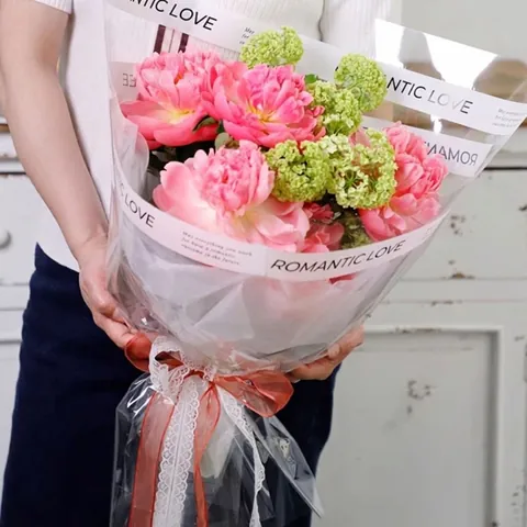 Transparent Waterproof OPP Flower Wrapping Paper With Romantic English Letter Print Floral Packaging Material Bouquet Decor