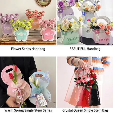 Flower Packaging Boxes Portable Paper Bags For Single Flower Bouquet Mother's Day Gift Wrapping Wedding Party Decoration
