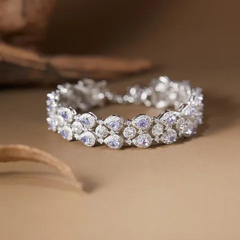 Braccialetto in Argento Sterling S925 con Tansanite Naturale per Donna Lusso Doppia Fila Strass Intarsiato Gioielli