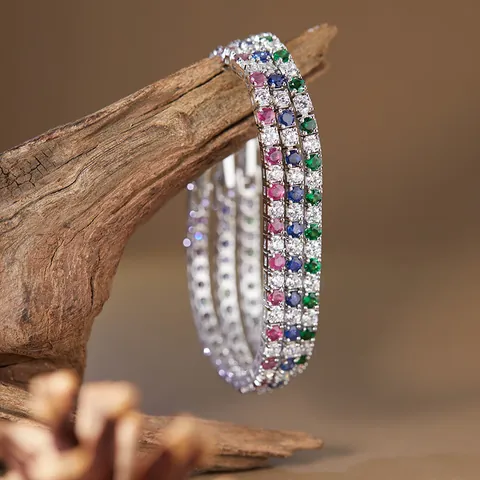 S925 Sterling Silver Natural Sapphire Ruby Tsavorite Tennis Bracelet For Women Sparkling Round Cut Gemstone Inlaid Link Chain Hand Jewelry