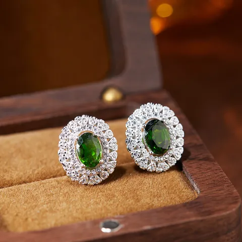 925 Sterling Silver Natural Gemstone Stud Earrings For Women Oval Amethyst Citrine Topaz Garnet Luxury Rhinestone Jewelry