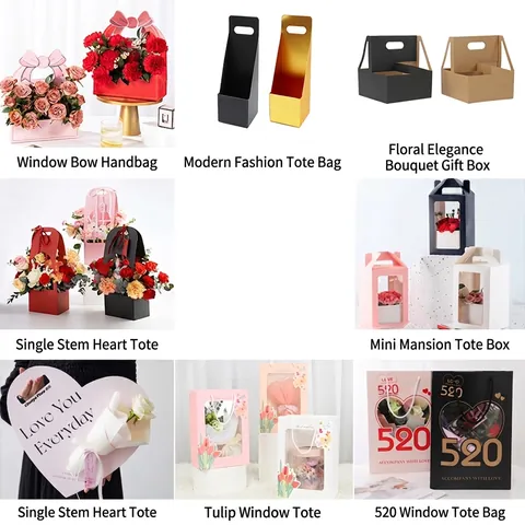 Specialty Paper Flower Gift Box With Window Bow Handheld Gift Bag Heart Shaped Single Rose Box For Wedding Party Valentine