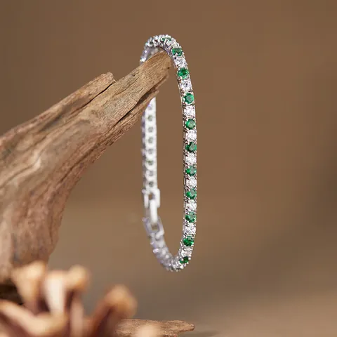 S925 Sterling Silver Natural Sapphire Ruby Tsavorite Tennis Bracelet For Women Sparkling Round Cut Gemstone Inlaid Link Chain Hand Jewelry