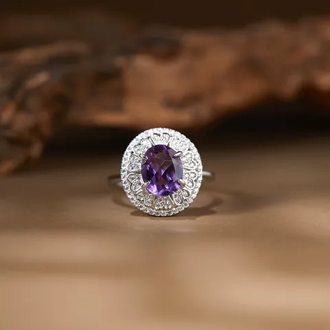 925 Sterling Silver Natural Crystal Ring For Women Retro Luxury Oval Topaz Amethyst Citrine Rhinestone Open Adjustable Ring Jewelry