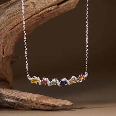 Collar de Puente de Arco Iris Trenzado de Plata de Ley 925 para Mujer Colgante de Barra de Sonrisa de Zafiro Natural Multicolor Tsavorita Joyería de Moda Regalo