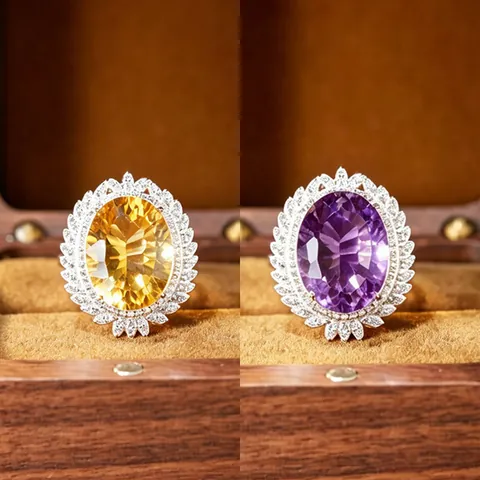 Natural Amethyst Citrine Pendant Necklace 925 Sterling Silver Rhinestone Floral Jewelry For Women Vintage Clavicle Chain