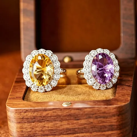 S925 Sterling Silver Natural Amethyst Citrine Ring Necklace For Women Large Carat Millennium Cut Halo Gemstone Jewelry Gift