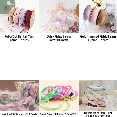 Polka Dot Gold Rim Fishtail Mesh Ribbon For Flower Packaging DIY Bow Cake Decoration Polyester Floral Daisy Pleated Ribbon