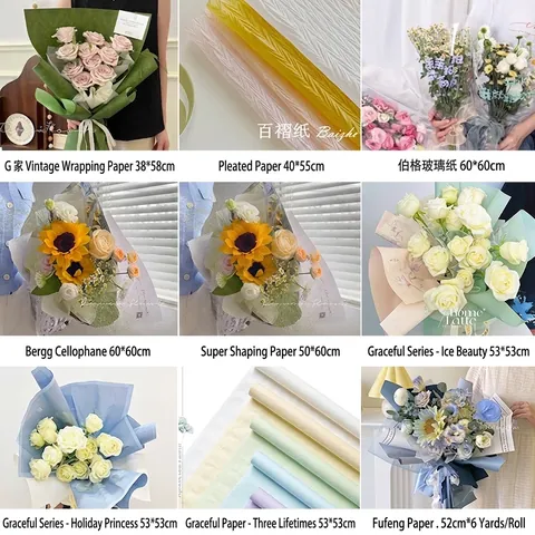 Papel de Regalo Floral Impermeable Textura Piedra de Tinta Papel Decorativo Plisado para Embalaje de Regalo de Ramo Accesorios de Floristería