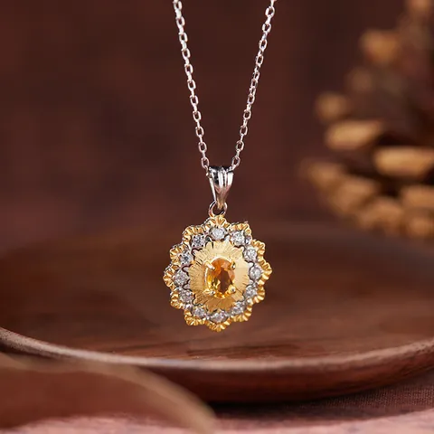 Vintage Natural Topaz Tanzanite Sapphire Gemstone Flower Pendant Necklace For Women 925 Sterling Silver Gold Plated Jewelry