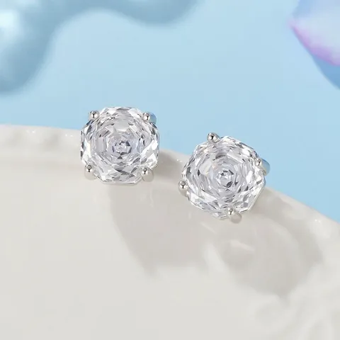 925 Sterling Silver Natural Topaz Amethyst White Crystal Stud Earrings For Women Minimalist Inlaid Gemstone Jewelry Ring Necklace Set