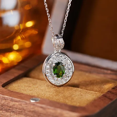 925 Sterling Silver Natural Gemstone Pendant Necklace Amethyst Citrine Topaz Garnet Diopside Rhinestone Jewelry For Women