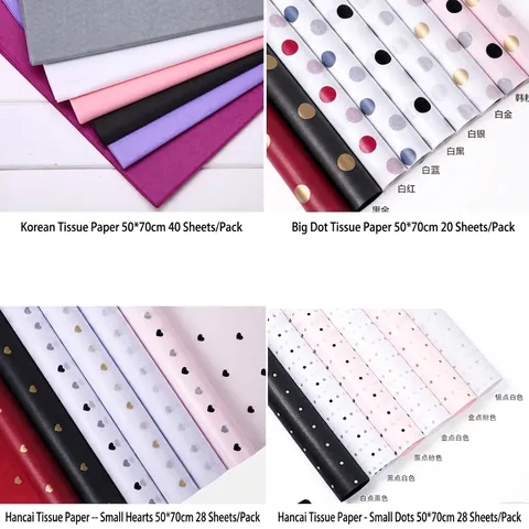 Koreaans Zijdevloeipapier Voor Bloemboeket Verpakking Grote Stippen Hart Patroon Voeringpapier Voor Cadeaudoos Taart Decoratie