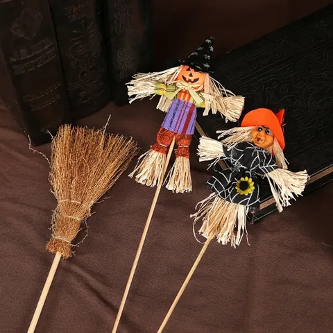 Halloween Pumpkin Scarecrow Witch Decoration Handmade Fabric Straw Doll Hanging Bouquet Accessory Party Scene Prop Ornament