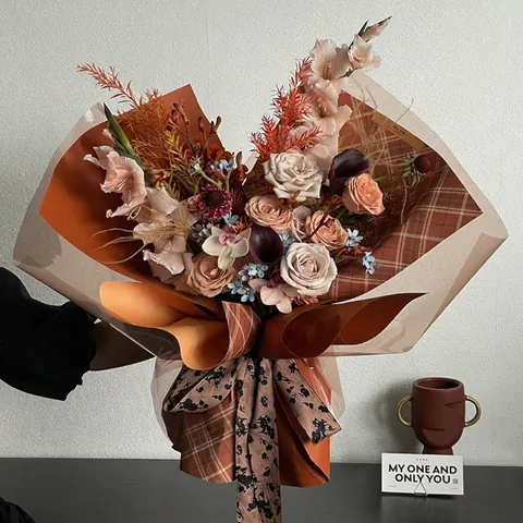 Carta da Imballaggio per Fiori Serie Maillard Carta Artistica Tinta Unita Plaid Materiale Bouquet Fai-da-te Retro Autunno Inverno Carta Regalo