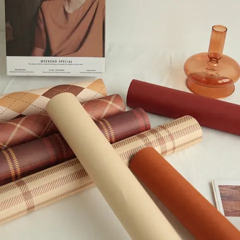 Carta da Imballaggio per Fiori Serie Maillard Carta Artistica Tinta Unita Plaid Materiale Bouquet Fai-da-te Retro Autunno Inverno Carta Regalo