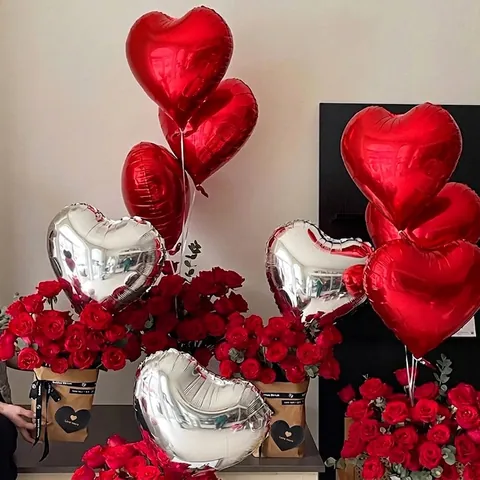 Globos de Papel de Aluminio en Forma de Corazón Metálico Decoración de Fiesta de Cumpleaños de San Valentín Suministros de Fiesta