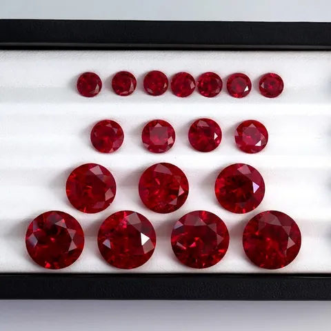 Pigeon Blood Red Lab-Created Ruby Loose Gemstone Round Diamond Cut Synthetic Gem For Ring Pendant Jewelry Making Setting