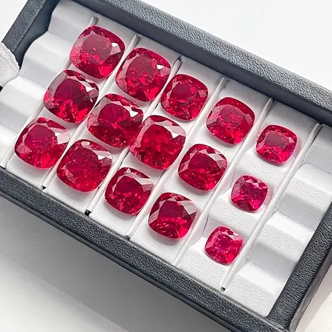 Lab Grown Ruby Cushion Cut Synthetic Red Gemstone With Inclusions For Jewelry Ring Inlay Settings Loose Stone