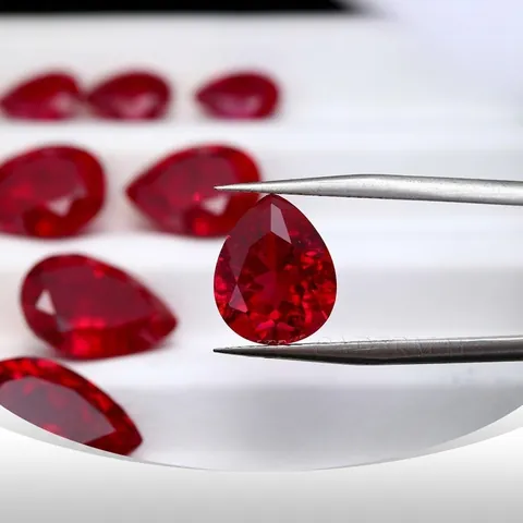Pigeon Blood Red Lab-Grown Ruby Loose Gemstone Pear Teardrop Shape Faceted Synthetic Ruby For Jewelry Making Setting