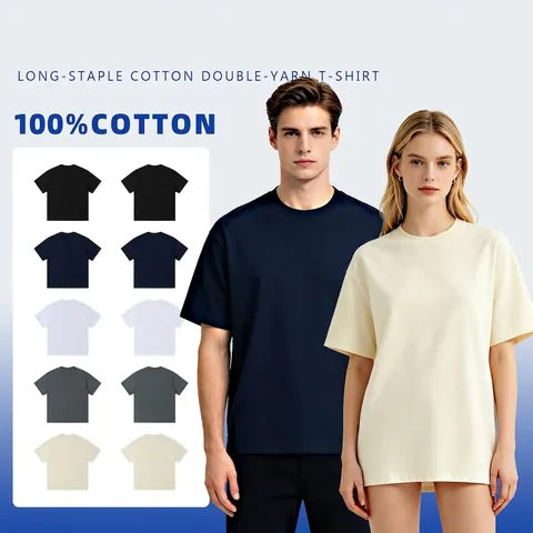 Camiseta Pesada de 300g de Algodón Peinado para Hombre Hombro Caído Cuello Redondo Color Sólido Manga Corta Top Oversize