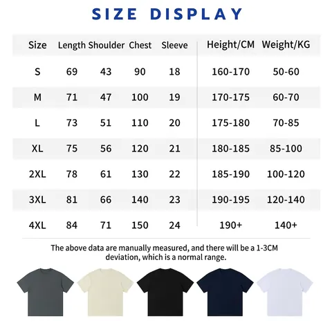 Camiseta Pesada de 300g de Algodón Peinado para Hombre Hombro Caído Cuello Redondo Color Sólido Manga Corta Top Oversize