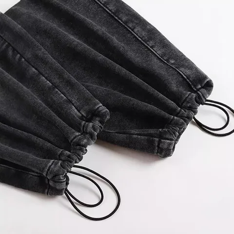 Pantalones de Chándal Vintage Lavados de French Terry Pesado para Hombre Corte Suelto Pantalones de Algodón Envejecido Estilo Retro Americano