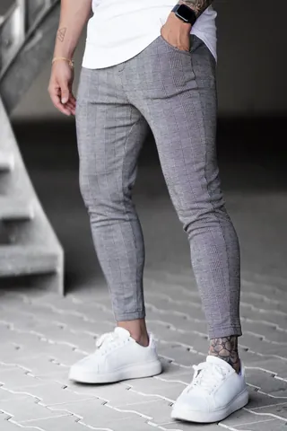 Men's Plaid Sports Pants Slim Fit Grid Pattern Quick Dry Joggers For Fitness Running Casual Training Bottom
