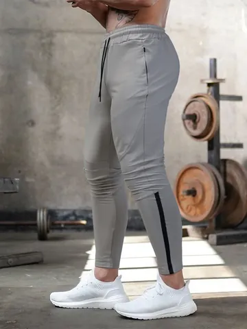 Men Fitness Sports Sweatpants Cotton Blend Elastic Drawstring Waist Joggers With Zipper Pockets Slim Fit Workout Training Pants