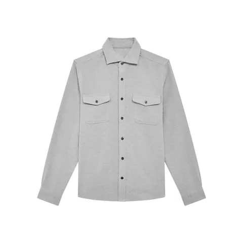 Men Casual Solid Color Long Sleeve Shirt Jacket With Dual Chest Pockets Thick Breathable Cotton Blend Shacket For Men